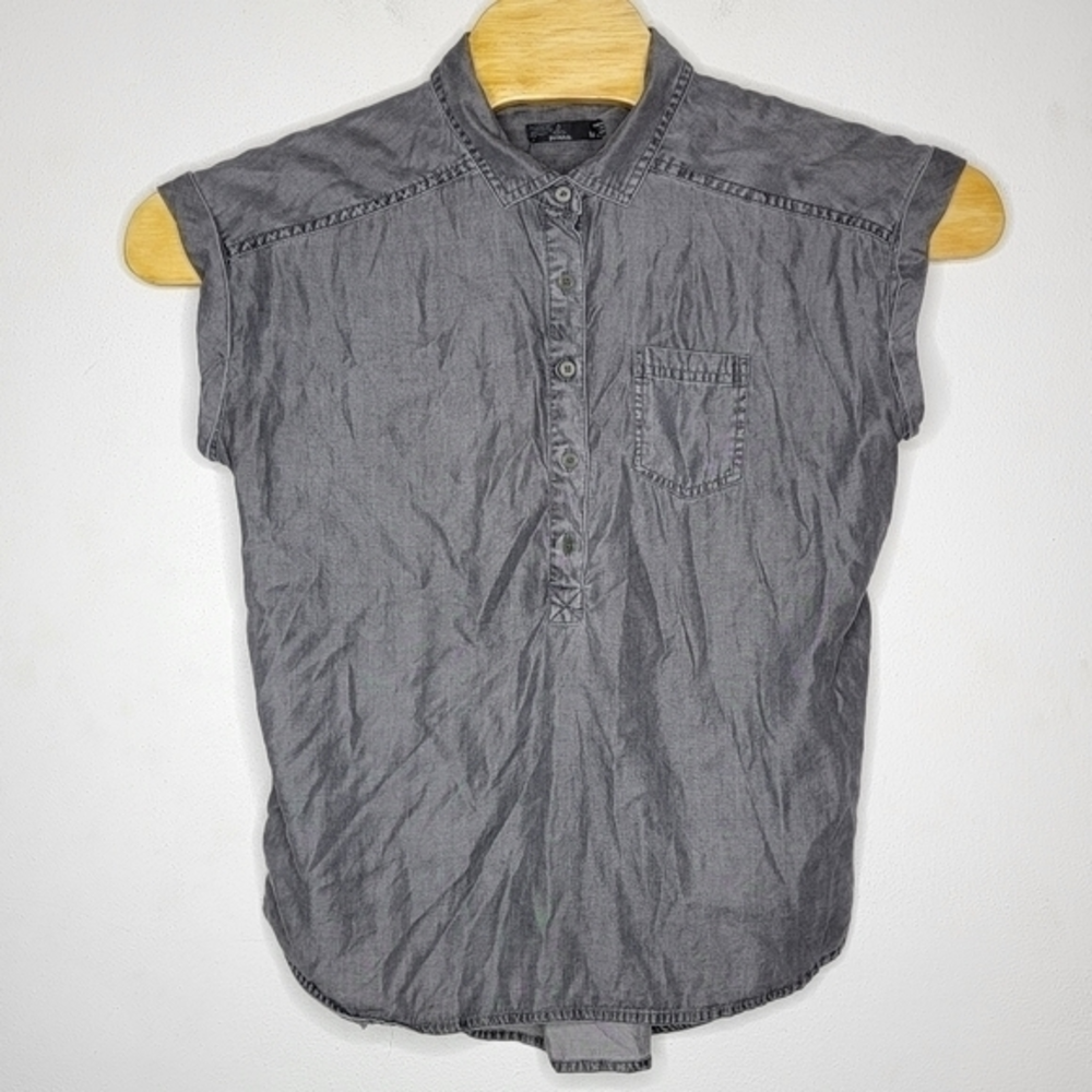 Prana Medium M Dark Gray Button‎ Front Women's Starlie Pockets Top